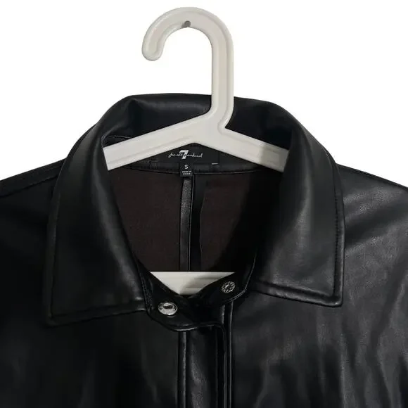 Faux Leather Button Down Shirt Jacket Black Women’s Small Oversized Longline - Picture 4 of 9
